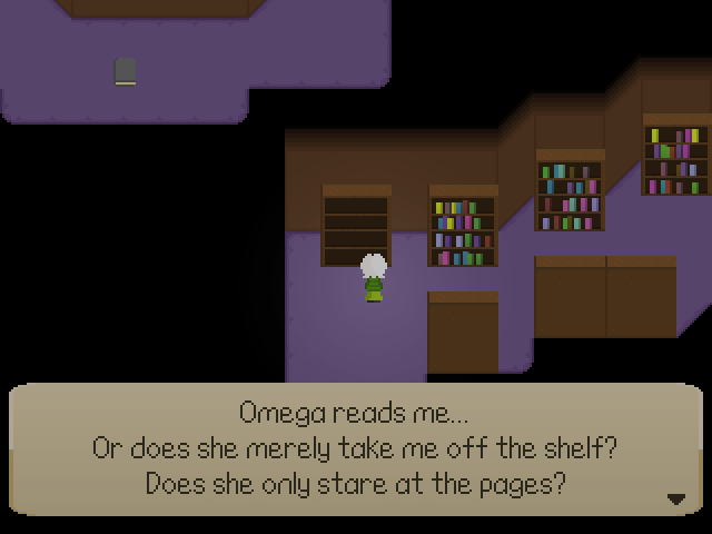 'Omega reads me... Or does she merely take me off the shelf? Does she only stare at the pages?'
